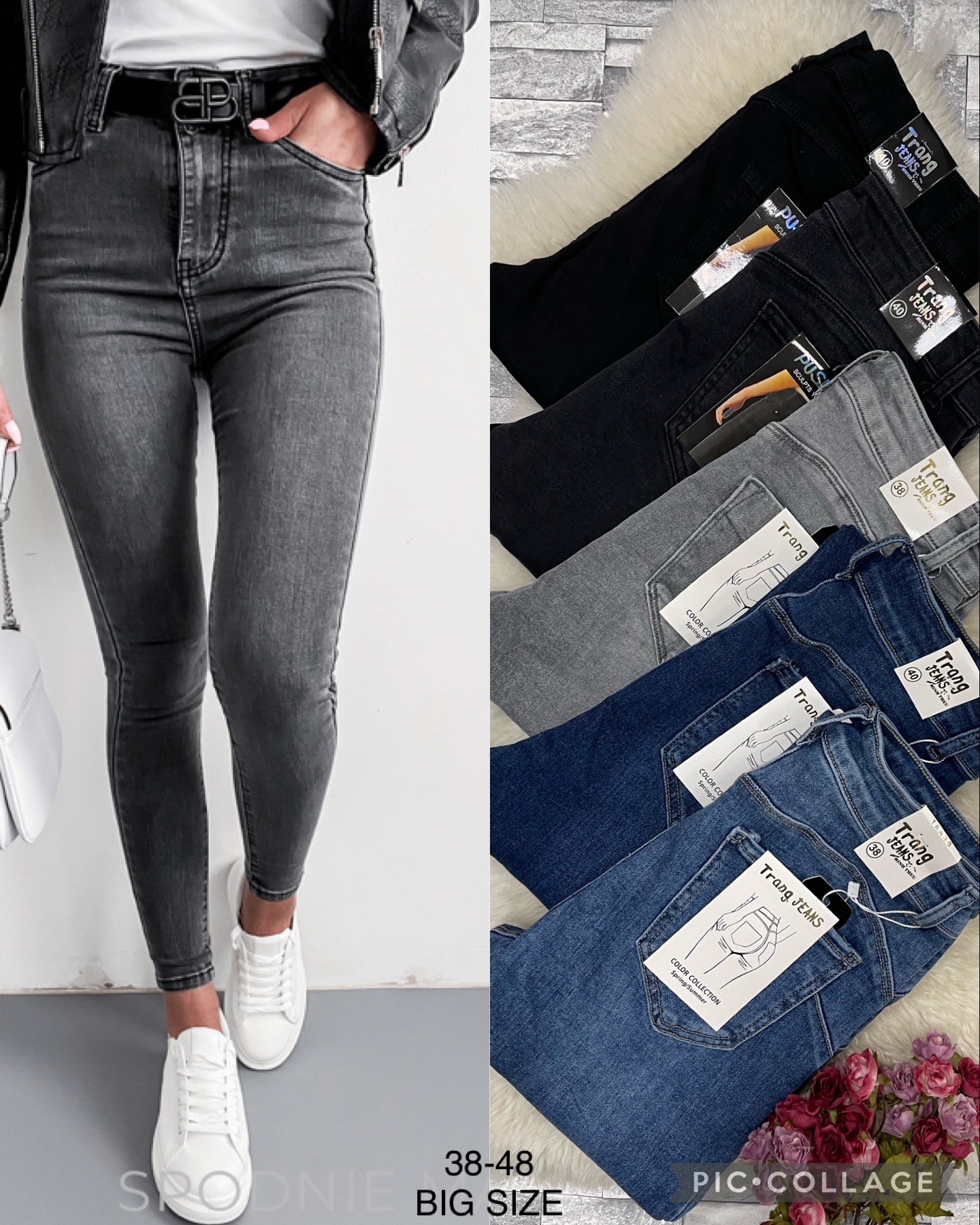 Spodnie damskie jeansy Roz 38-48 ,  1 kolor . Paczka 10szt