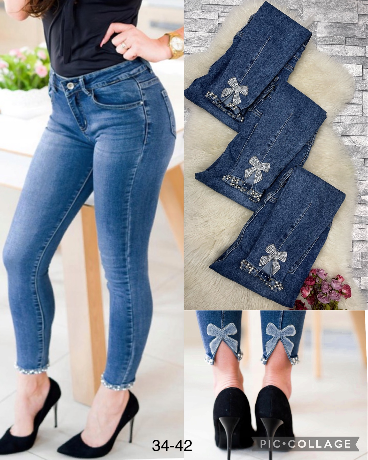 Spodnie damskie jeansy Roz 34-42 ,  1 kolor . Paczka 10 szt