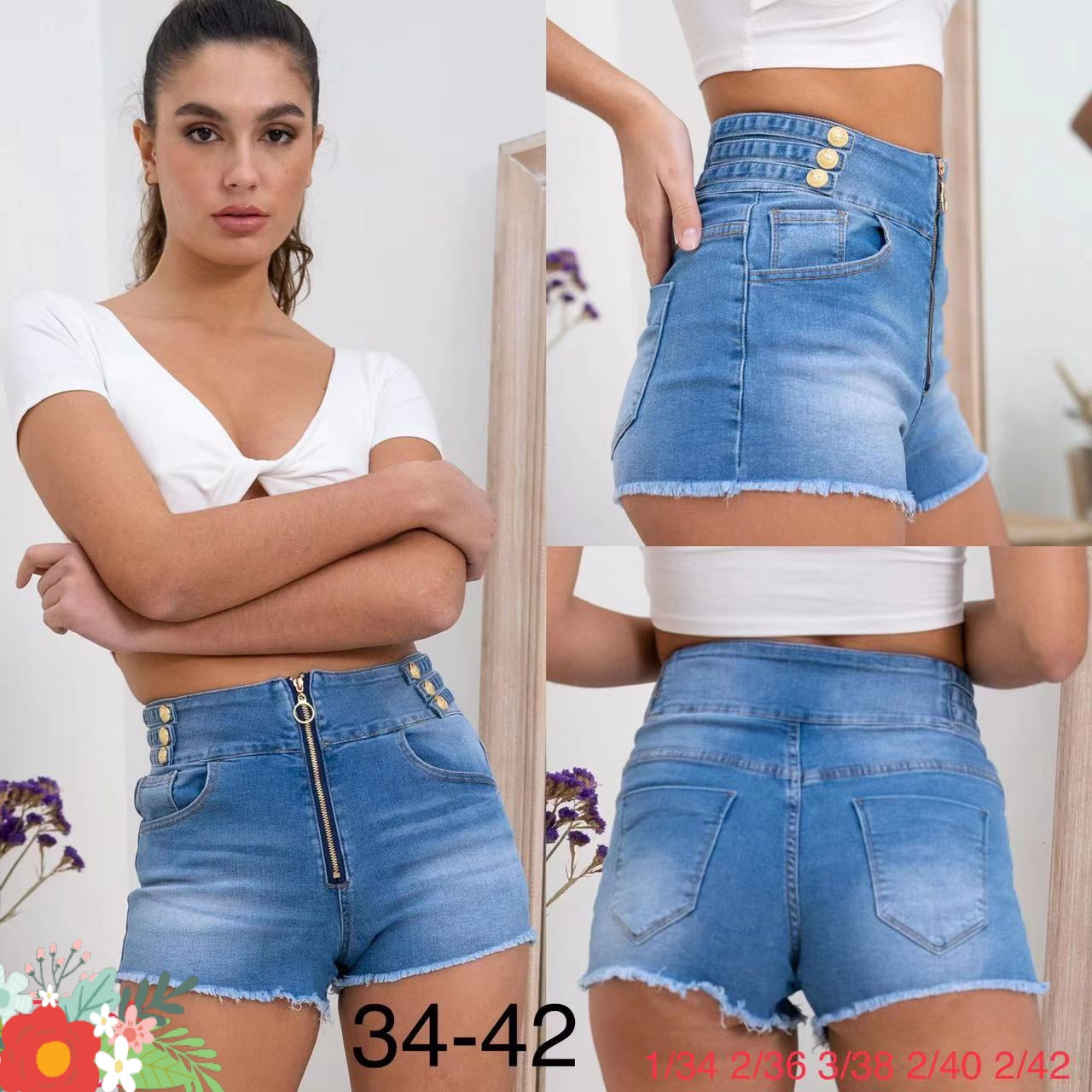 Szorty  damskie jeans Roz  34-42.  1 kolor . Paczka 10szt