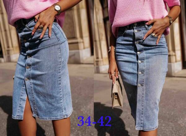 Spódnica damska jeans. Roz 34-42. 1 Kolor. Pasczka 12 szt.