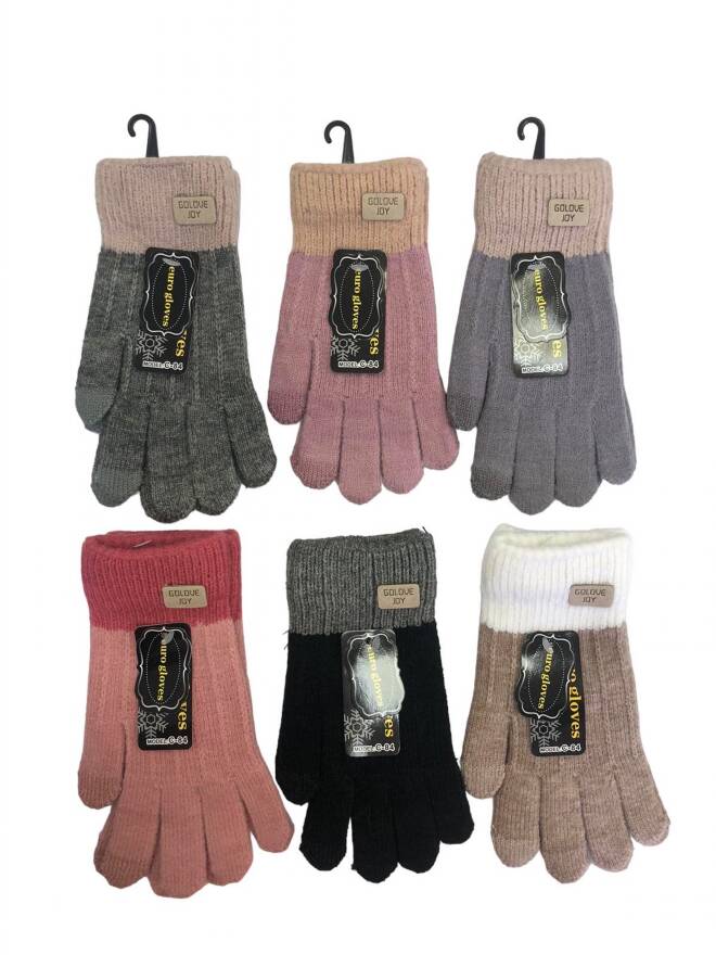 Rękawiczki damskie zimowe Roz Standard, Mix kolor Paczka 12 szt