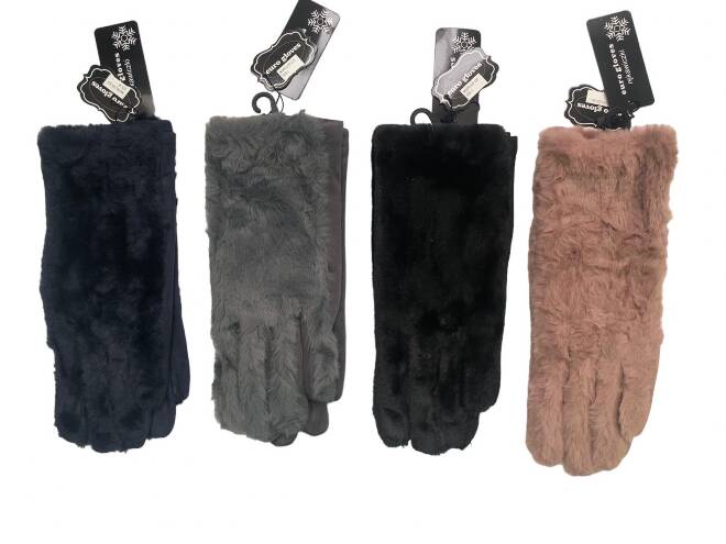 Rękawiczki damskie zimowe Roz M-L, Mix kolor Paczka 12 szt