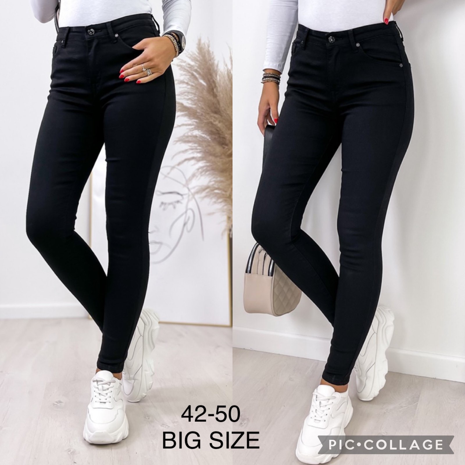 Spodnie damskie jeans duże Roz  42-50 .  1 kolor . Paczka 10szt