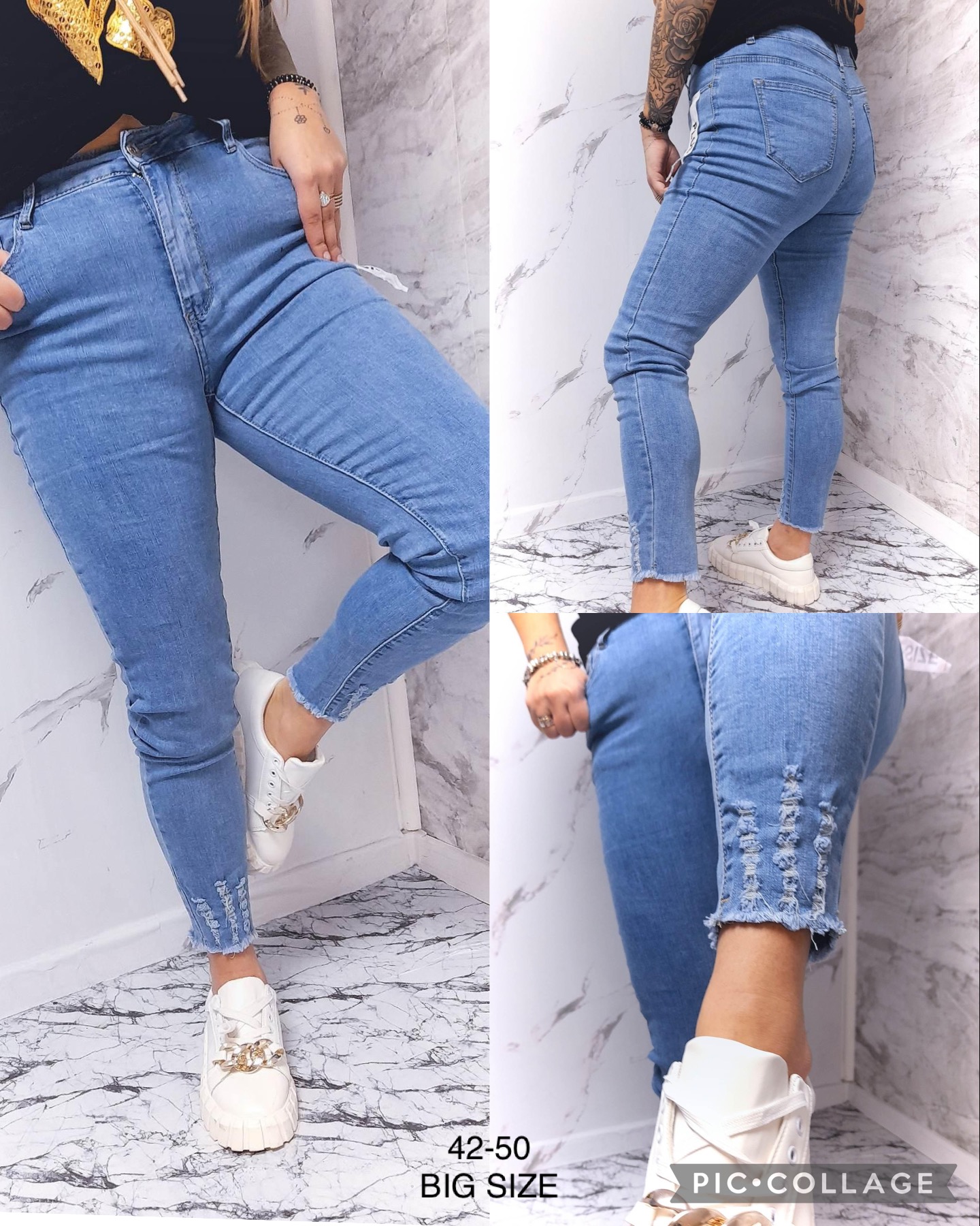 Spodnie damskie jeans duże Roz  42-50 .  1 kolor . Paczka 10szt