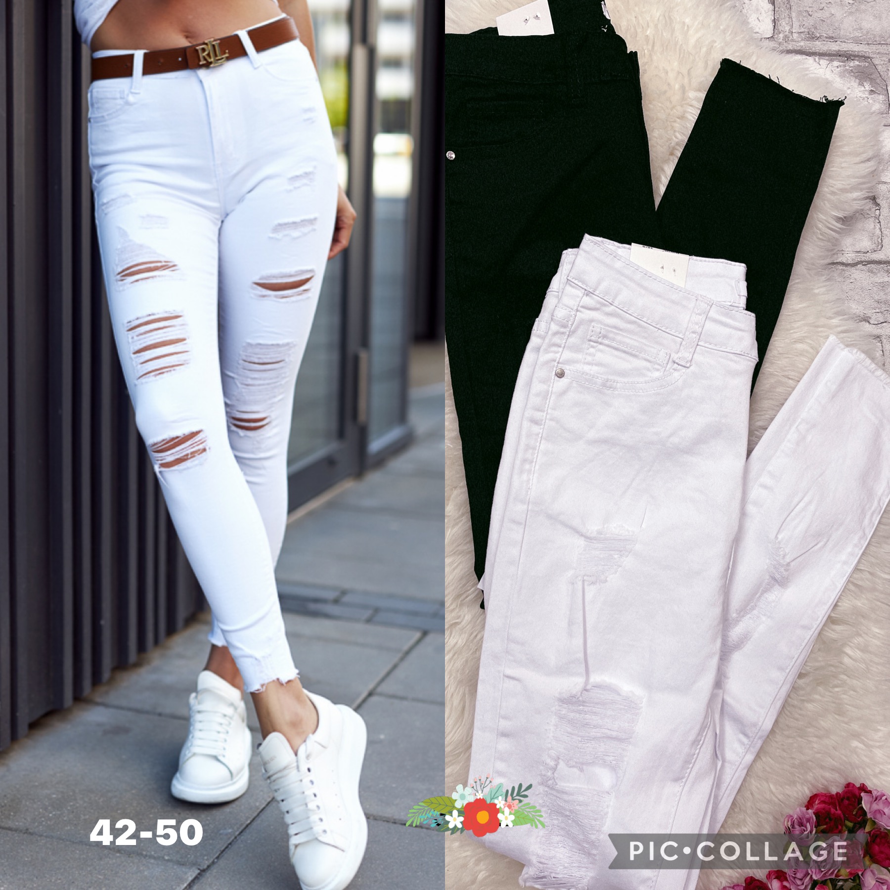 Spodnie damskie jeans duże Roz 42-52 . 1 kolor.  Paczka 10szt