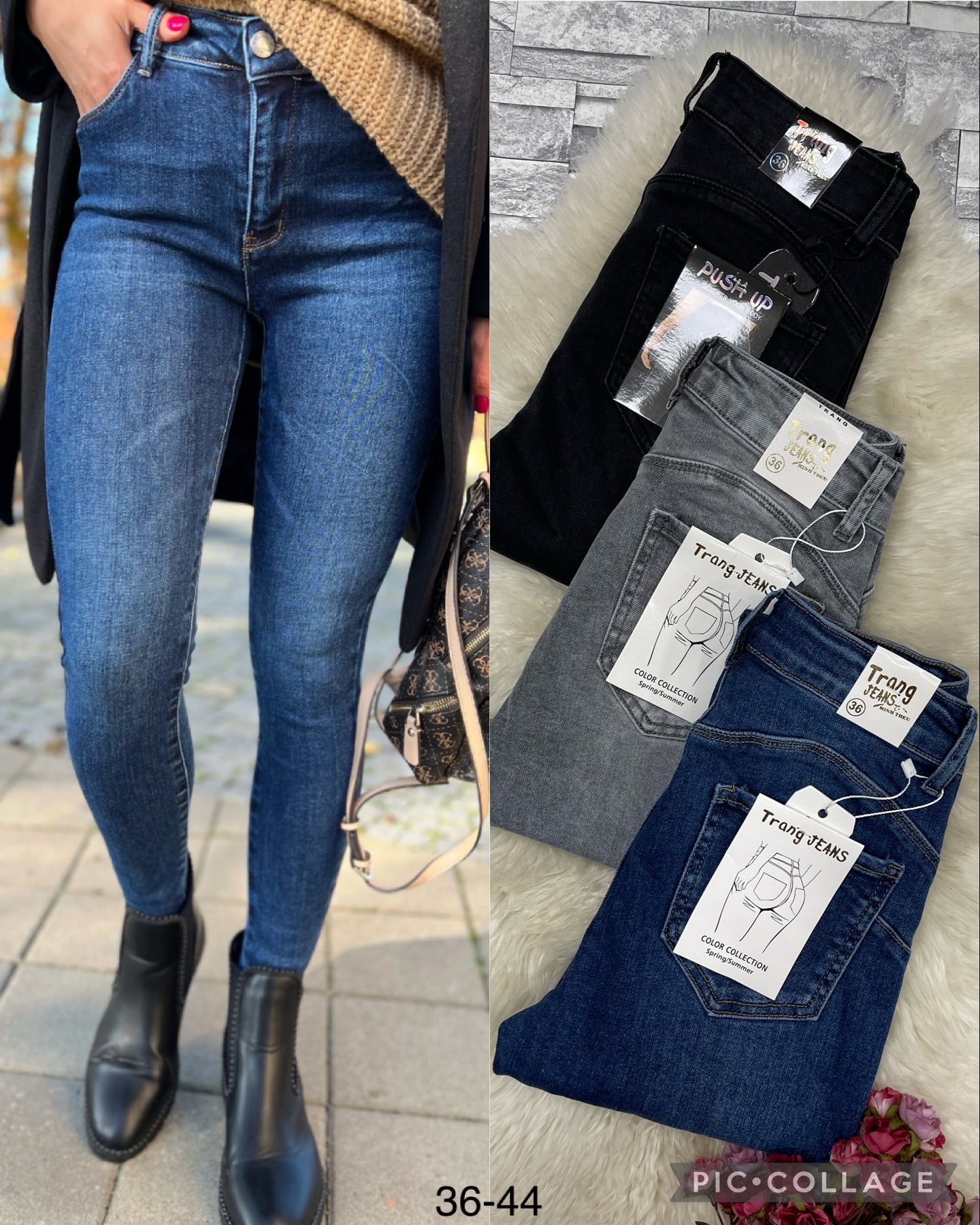 Spodnie damskie jeansy Roz 36-44 ,  1 kolor . Paczka 10szt