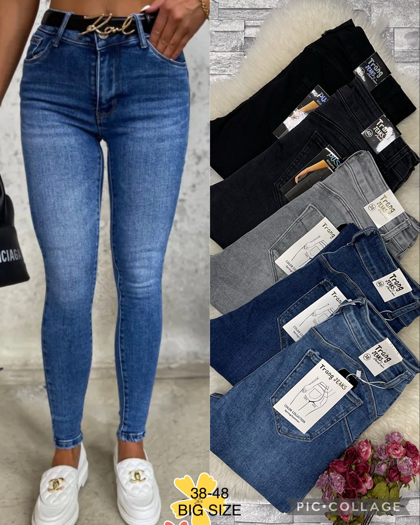 Spodnie damskie jeansy Roz 38-48 ,  1 kolor . Paczka 10szt