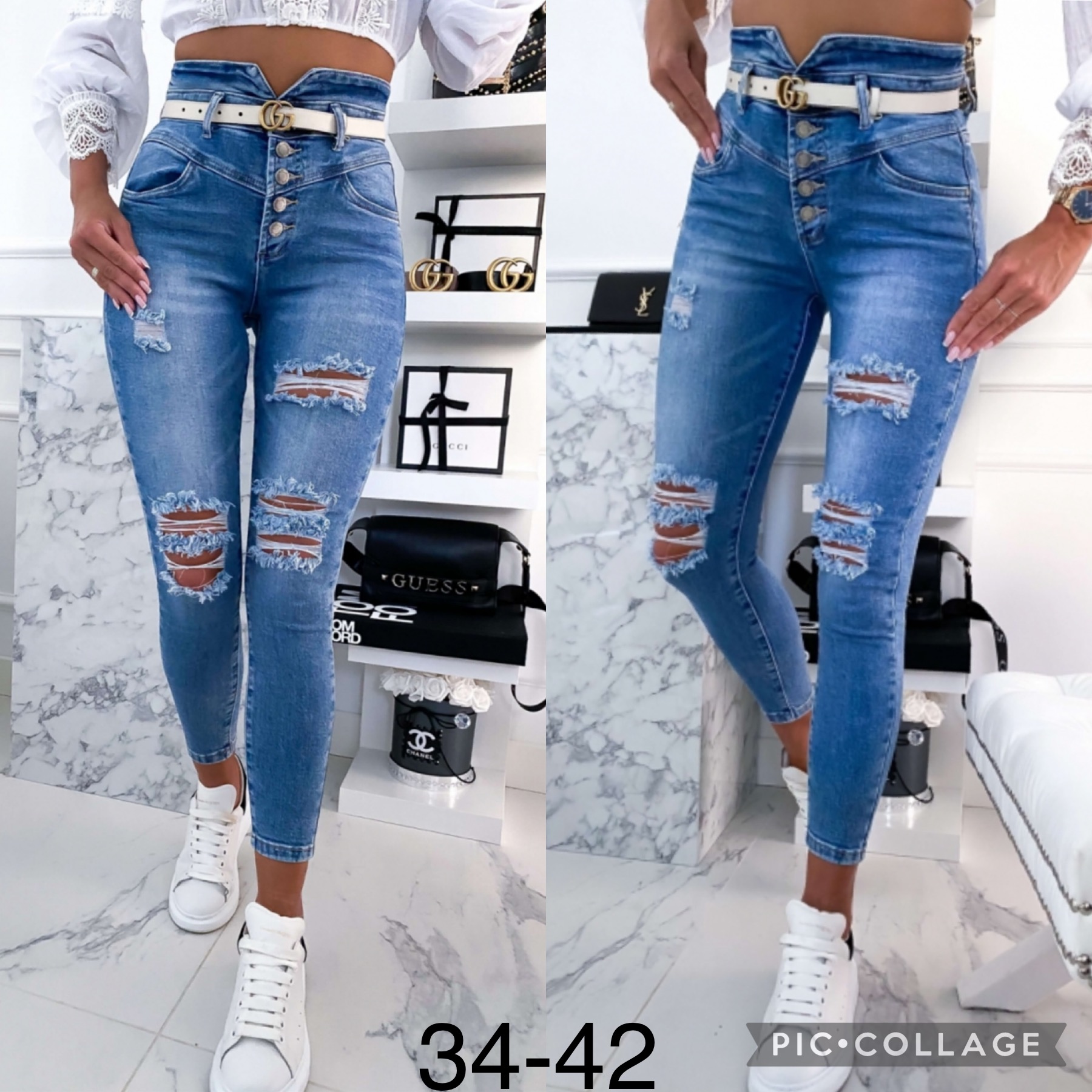 Spodnie damskie jeansy   .Roz 34-42 .  1 kolor. Paczka 10 szt