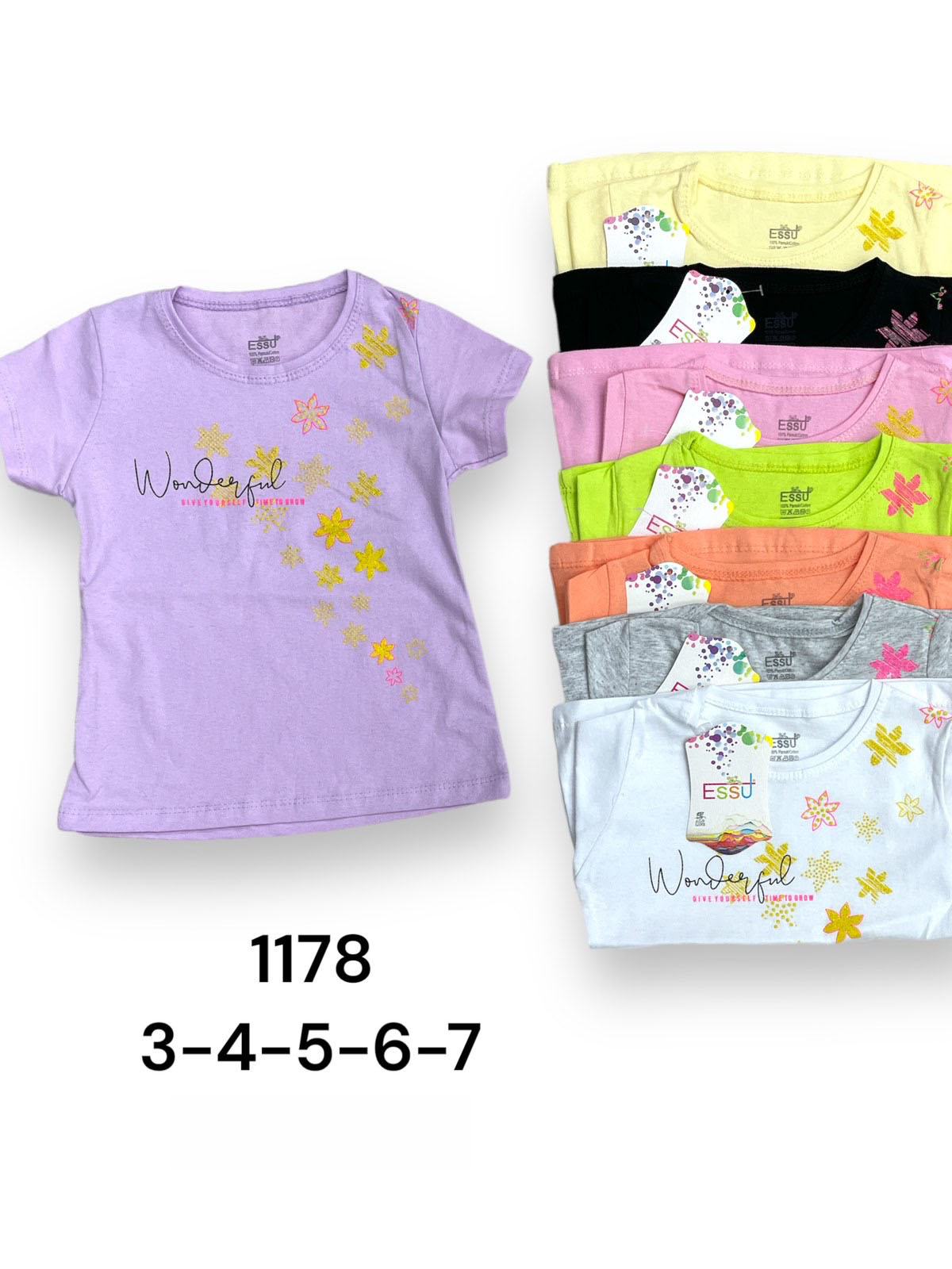 Bluzki dziewczęce ( Turecki produkt ) Roz 3-7, 1 kolor Paczka 5 szt