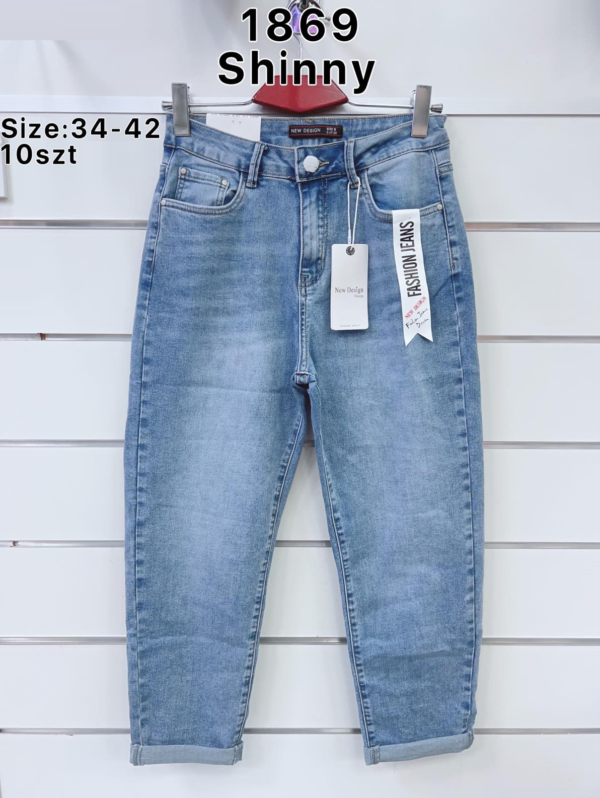 Spodnie  damskie jeans Roz  34-42.  1 kolor . Paczka 10szt