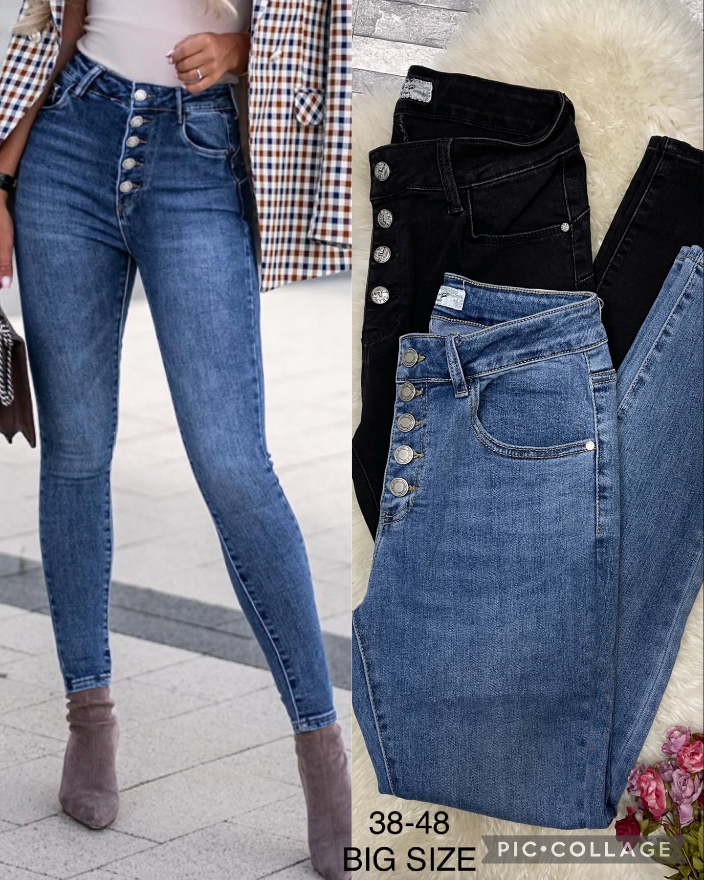 Spodnie damskie jeans Roz 38-48. 1 kolor .  Paczka 10szt