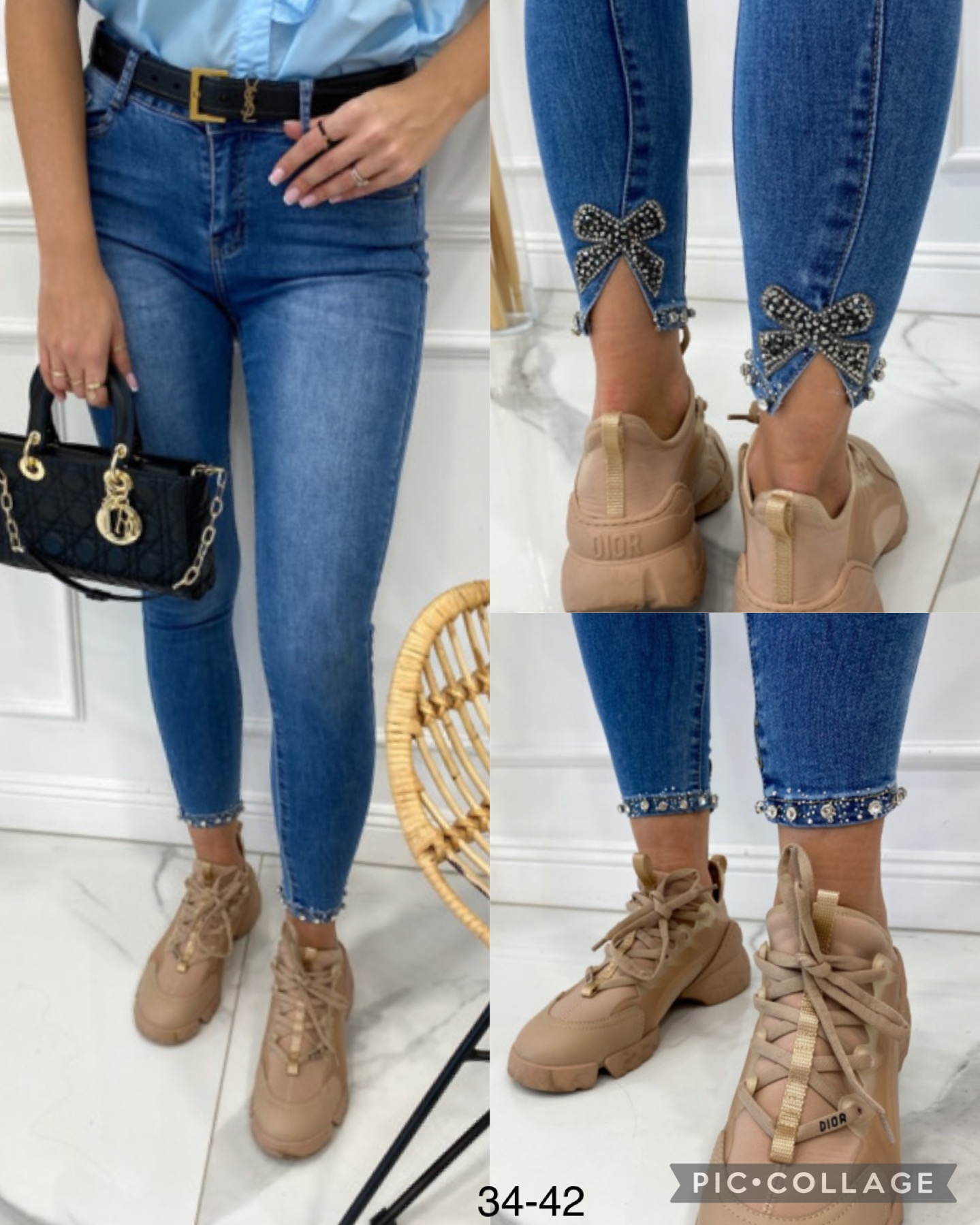 Spodnie damskie jeans Roz  34-42 .  1 kolor . Paczka 12szt