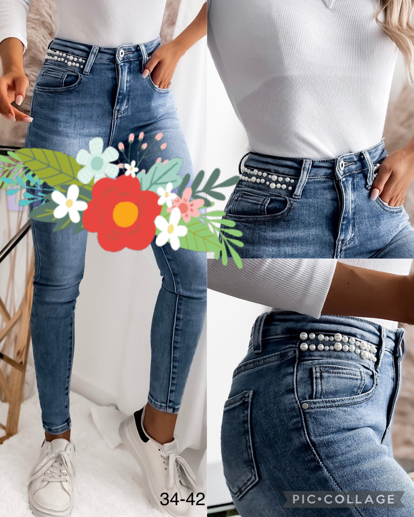 Spodnie damskie jeans Roz  34-42 .  1 kolor . Paczka 10szt