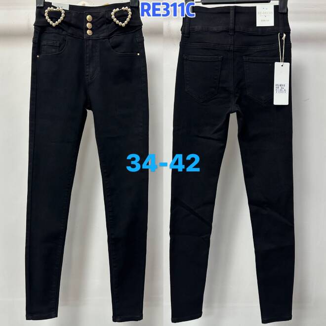 Jeansy damskie Roz 32-42, 1 kolor Paczka 12 szt