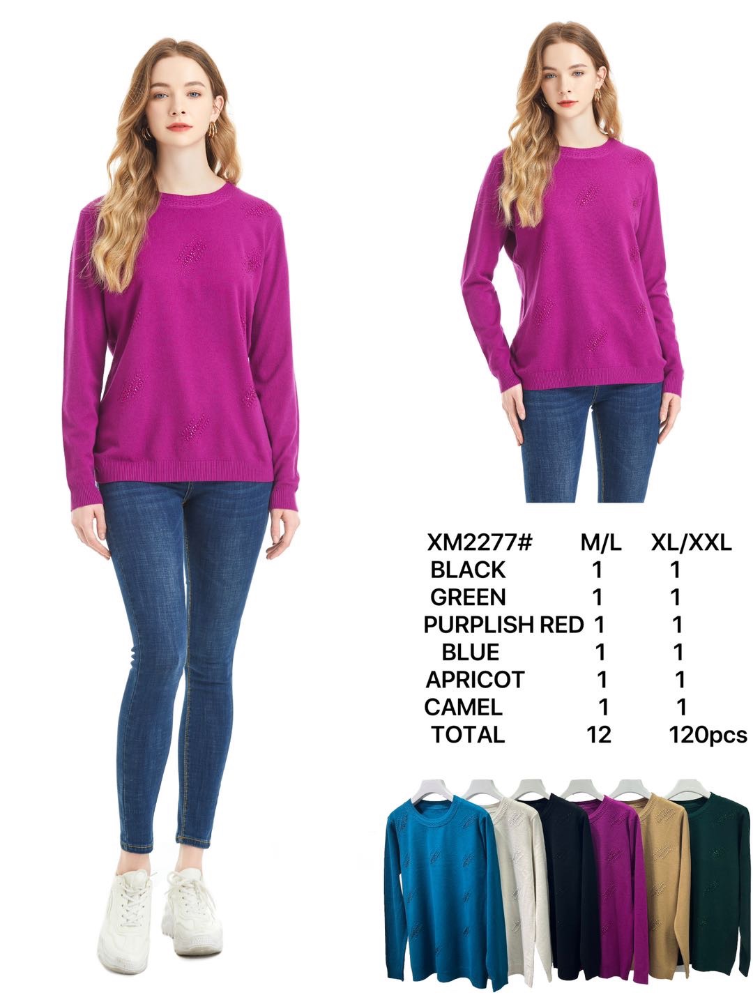 Swetry damskie Roz M/L.XL/2XL, Mix kolor Paczka 12szt