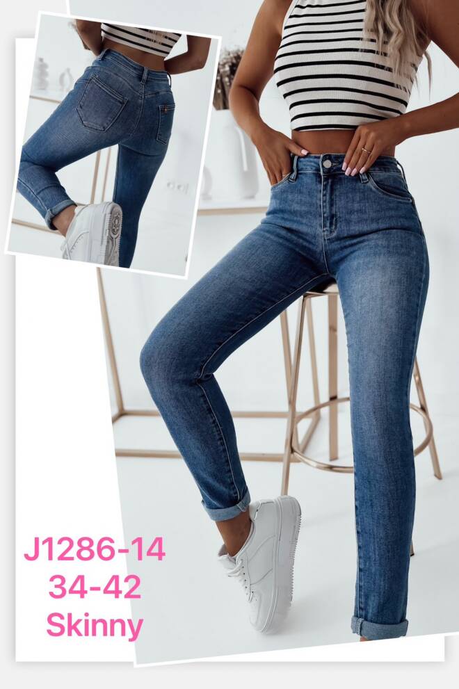 Jeansy Damskie Roz 34-42, 1 kolor Paczka 10 szt