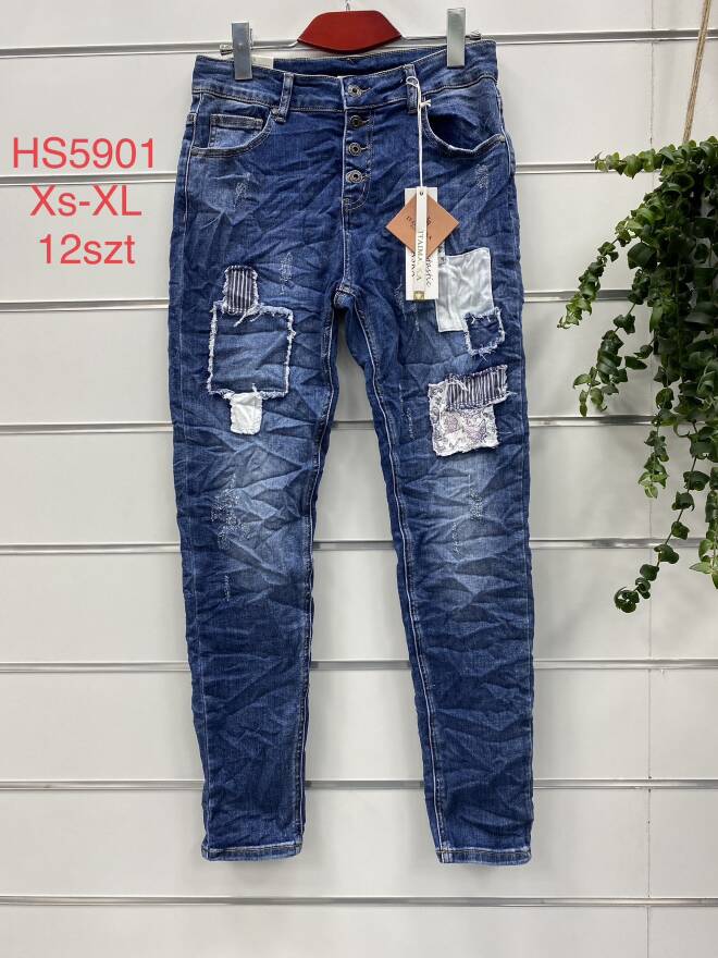 Jeansy Damskie Roz XS-XL, 1 kolor Paczka 12 szt