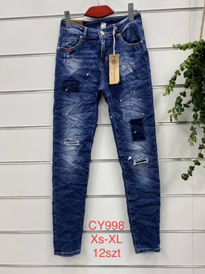 Jeansy Damskie Roz XS-XL, 1 kolor Paczka 12 szt