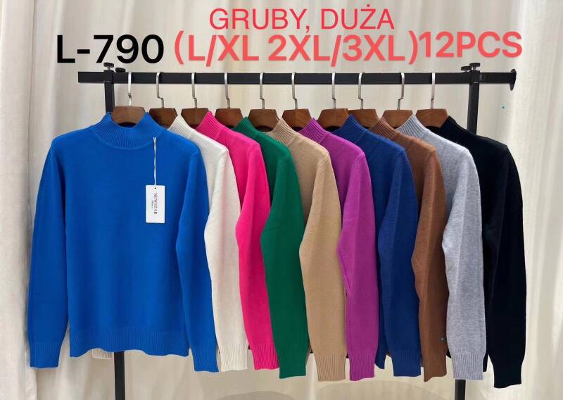 Swetry  damskie Roz L/XL.2XL/3XL. Mix kolor Paczka 12szt