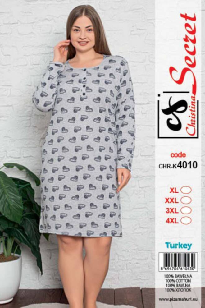 Damska Koszula Nocna (Turecki produkt) Roz XL-4XL, 1 Kolor, Paszka 4 szt