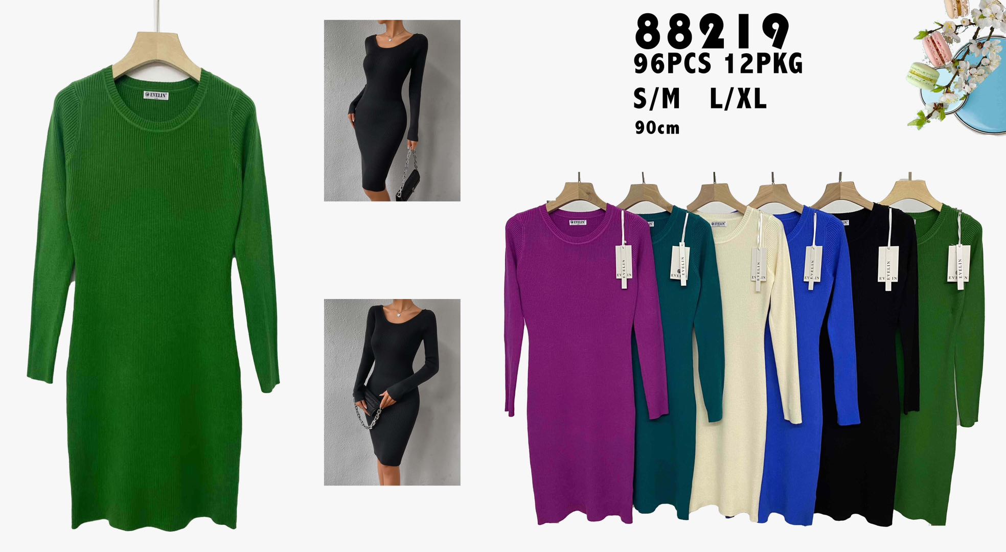 Sukienka damska (Włoskie produkt) Roz S/M.L/XL. Mix kolor Paczka 12 szt