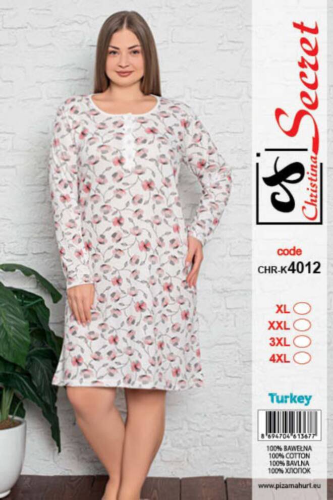 Damska Koszula Nocna (Turecki produkt) Roz XL-4XL, 1 Kolor, Paszka 4 szt