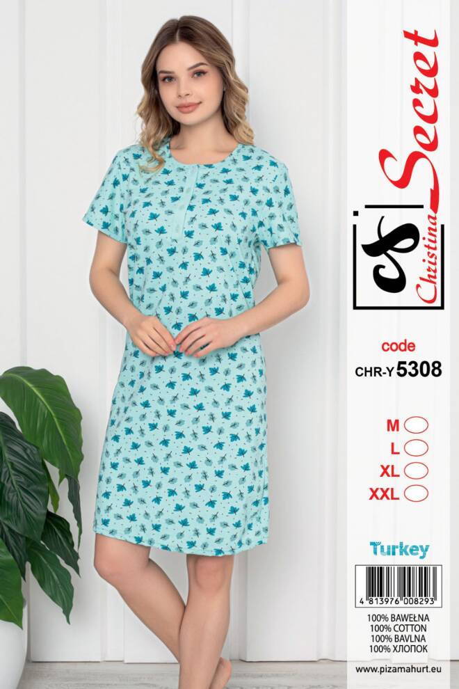 Damska Koszula Nocna (Turecki produkt) Roz M-2XL, 1 Kolor, Paszka 4 szt