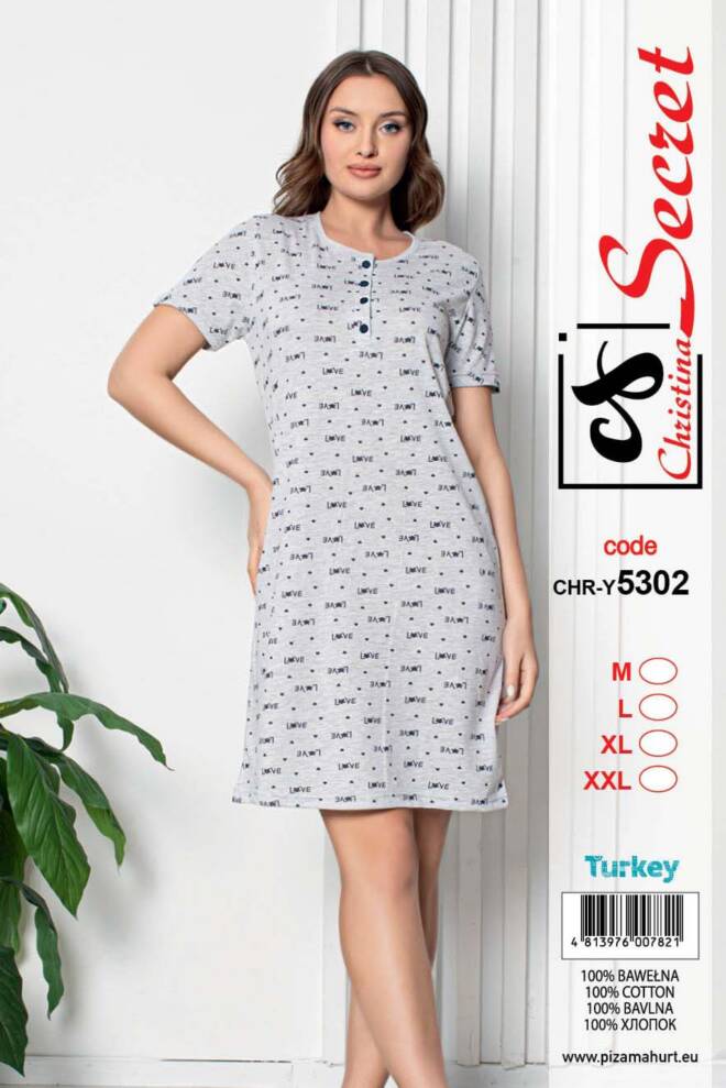 Damska Koszula Nocna (Turecki produkt) Roz M-2XL, 1 Kolor, Paszka 4 szt