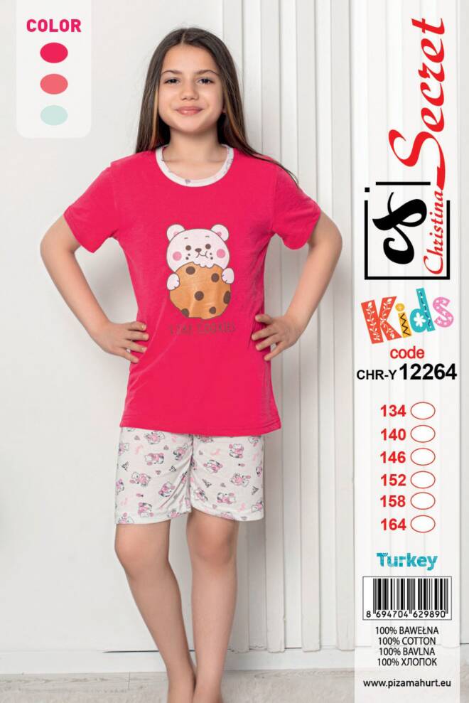 Piżama Dziewczęca (Turecki produkt) Roz 134-164, 1 Kolor, Paszka 6 szt