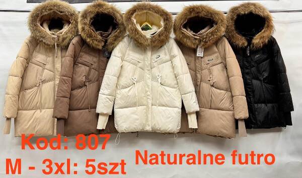 Kurtki damskie zimowe Roz M-3XL, 1 Kolor Paczka 5 szt