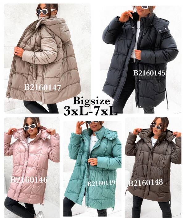 Kurtki damskie zimowe duże Roz 3XL-7XL, 1 Kolor Paczka 5 szt