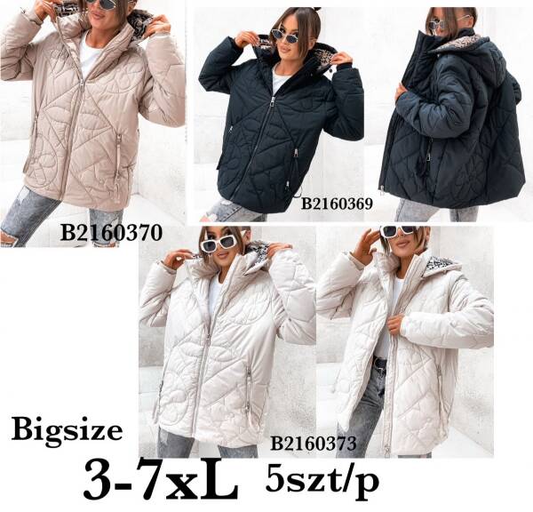Kurtki damskie zimowe Roz 3XL-7XL, 1 Kolor Paczka 5 szt