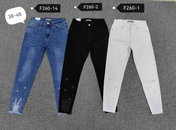 Spodnie damskie jeans Roz 38-48, 1 Kolor Paczka 12 szt