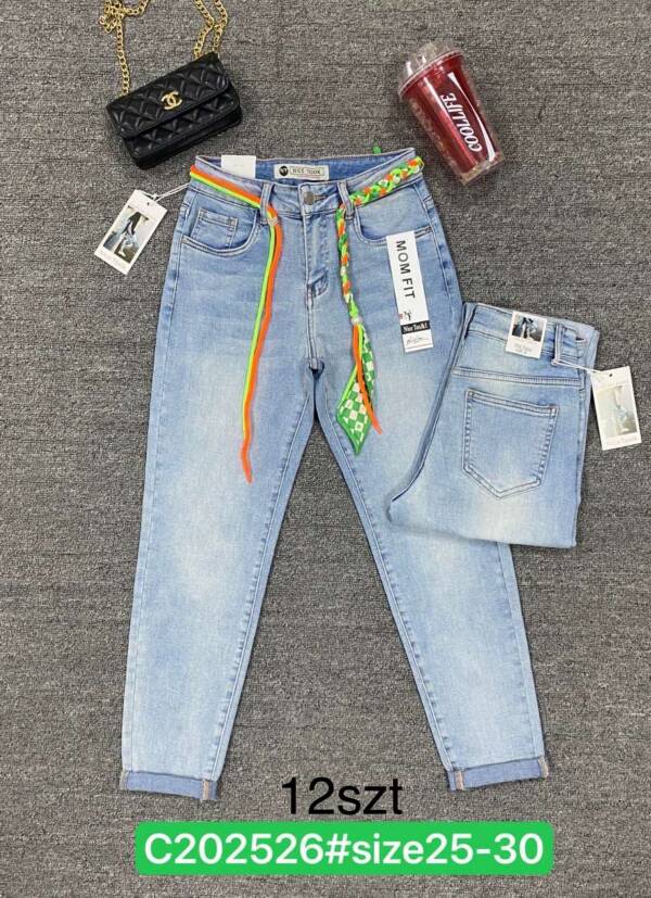 Spodnie damskie jeans Roz 25-30, 1 Kolor Paczka 12 szt
