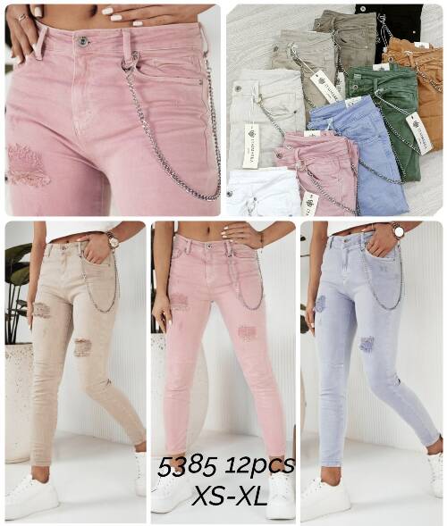 Spodnie damska jeans. Roz XS-XL. Mix Kolor. Paszka 12 szt