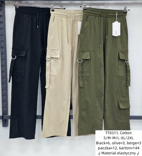 Spodnie damskie materiałowe Roz S/M-M/L-XL-2XL paczka 12 szt/ Mix kolor