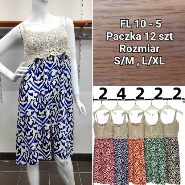 Sukienka damska Roz S/M-L/XL,  Mix kolor Paczka 12 szt