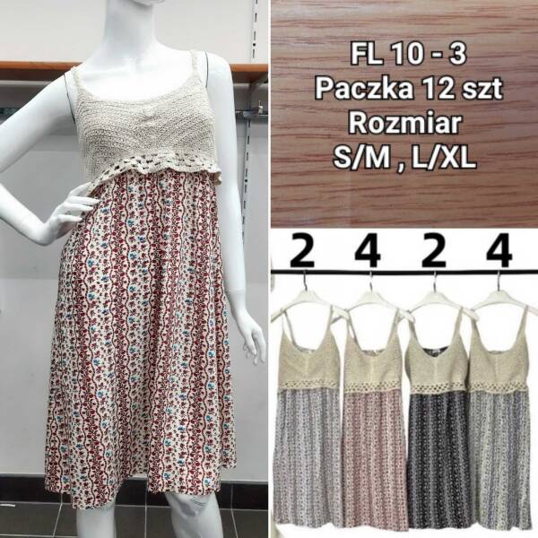 Sukienka damska Roz S/M-L/XL,  Mix kolor Paczka 12 szt