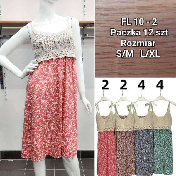 Sukienka damska Roz S/M-L/XL,  Mix kolor Paczka 12 szt