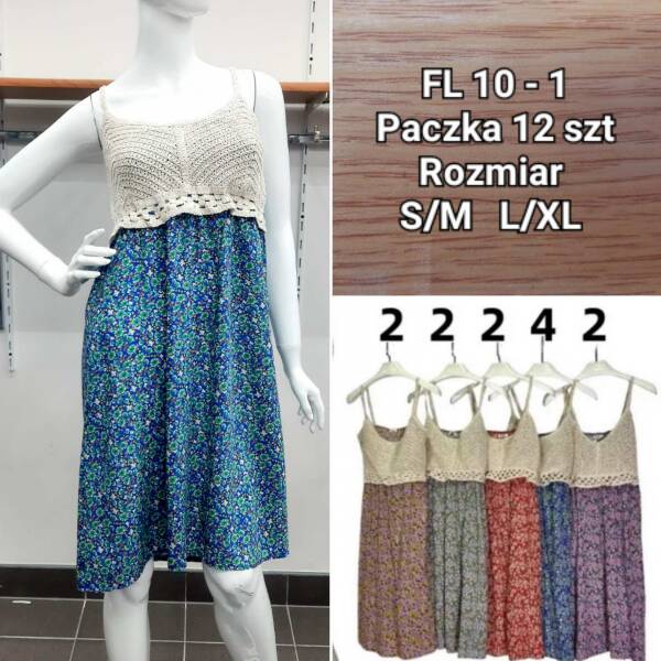 Sukienka damska Roz S/M-L/XL,  Mix kolor Paczka 12 szt