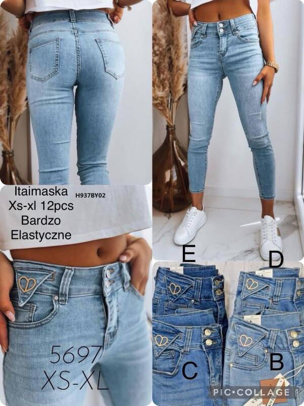 Spodnie damskie jeansy Roz XS-XL, 1 Kolor Paczka 12 szt