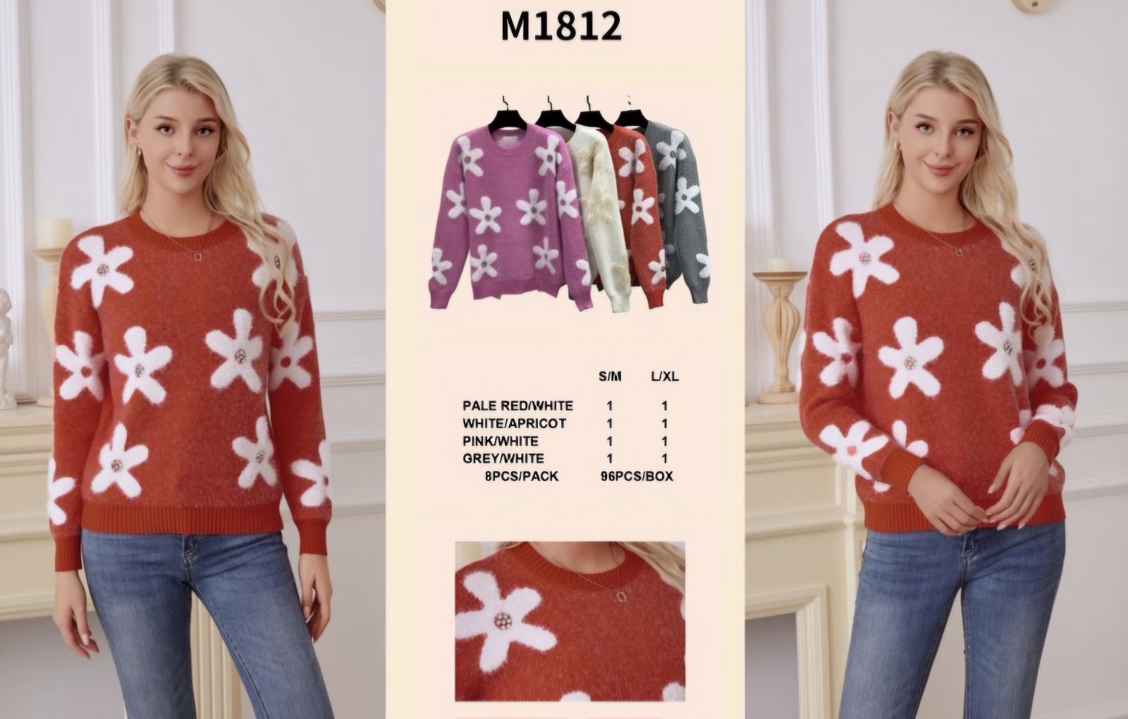 Swetry damskie Roz S/M-L/XL Mix kolor  Paczka 8 szt