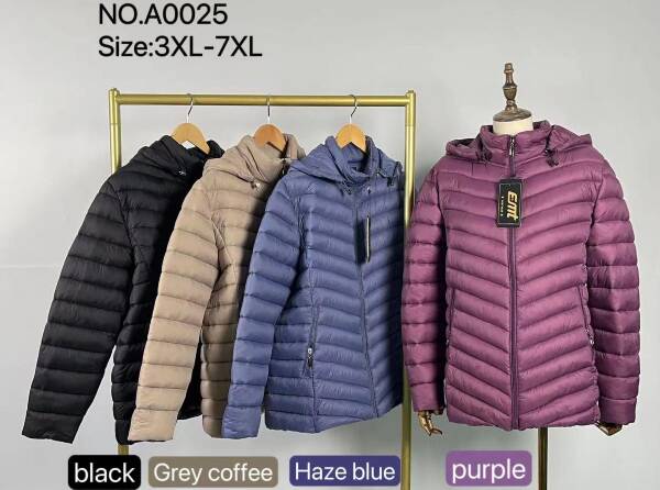 Kurtki damskie zimowe Roz 3XL-7XL, 1 Kolor Paczka 5 szt