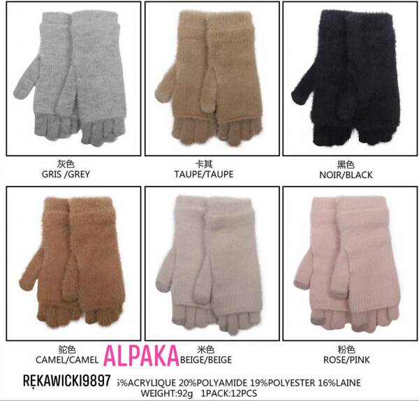 Rękawiczki damskie zimowe Roz Standard, Mix kolor Paczka 12 szt