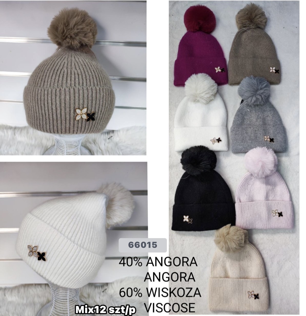 Czapki damskie Roz Standard, Mix kolor Paczka 12 szt