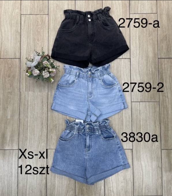 Szorty damskie jeansy Roz XS-XL, 1 Kolor Paczka 12 szt