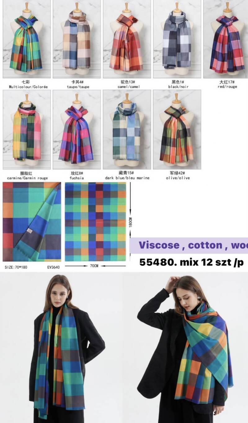 Szaliki damskie Roz Standard Paczka 12 szt Mix kolor