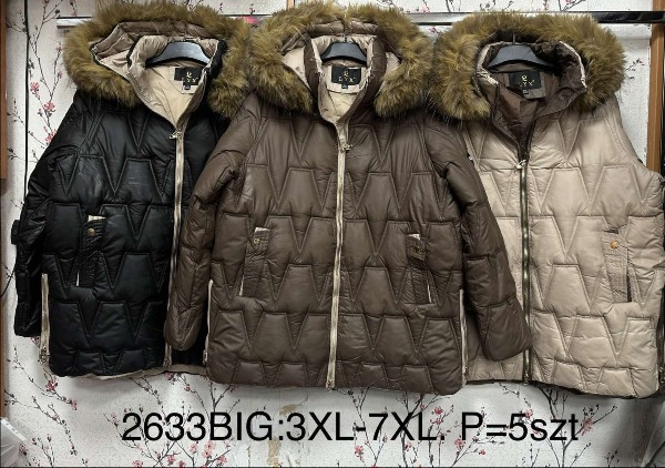 Kurtki damskie zimowe Roz 3XL-7XL, 1 Kolor Paczka 5 szt