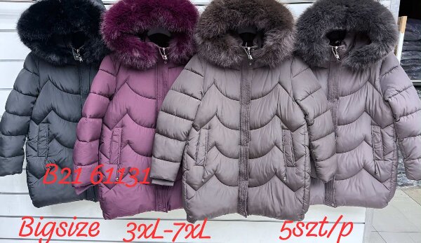 Kurtki damskie zimowe Roz 3XL-7XL, 1 Kolor Paczka 5 szt