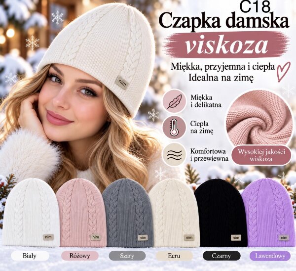 Czapki damskie Roz Standard Mix kolor Paczka 12 szt